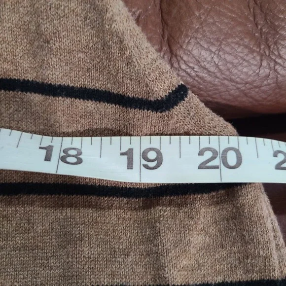 John + Jenn Womens Medium Tan Black Striped V-Neck Button Front Cardigan Sweater - Picture 8 of 11